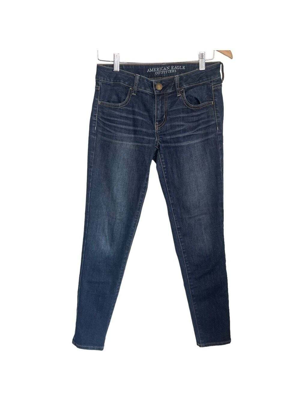 American Eagle Jeggings Super Stretch Skinny Blue Denim Jeans Size 4 Wom…
